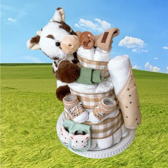 Handmade Accessories Bull Diaper Cake Farm Baby Shower Gift
